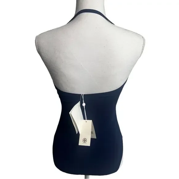 TORY BURCH SOLID BANDEAU ONE PIECE SWIMSUIT TORY NAVY SIZE SMALL NEW